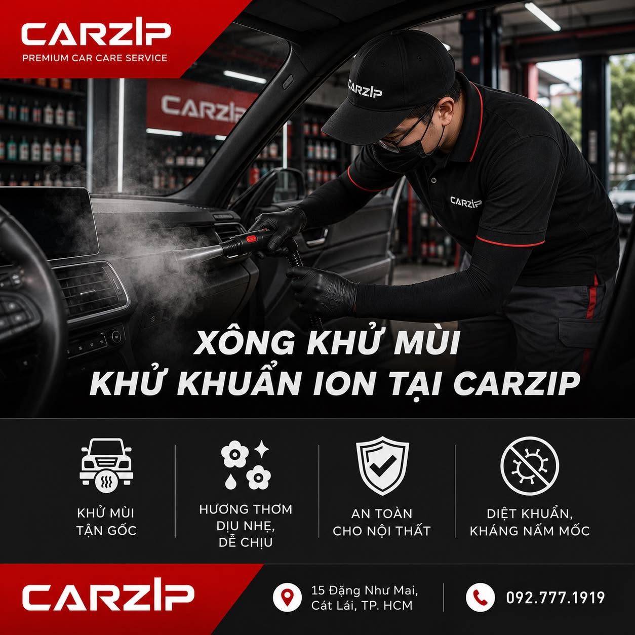 Dịch Vụ Xông Khử Mùi & Diệt Khuẩn Ion Công Nghệ Cao Tại CARZIP